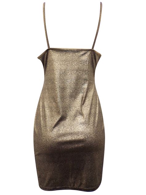 Boohoo B00h00 Gold Metallic Mini Bodycon Dress Size 8 To 14