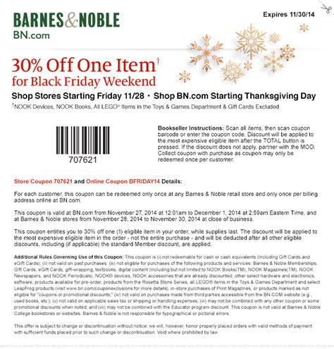 Smart customers would never pay full price. Black Friday Coupons from Barnes & Noble & Half Price ...