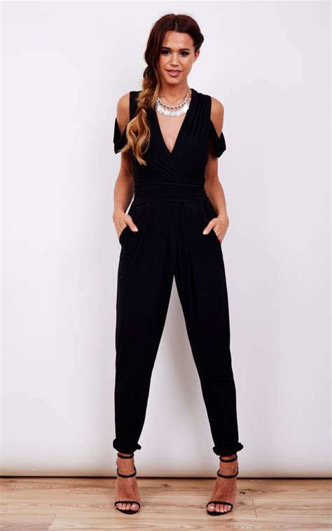 Black Cold Shoulder Jumpsuit John Zack Silkfred Us Cold Shoulder