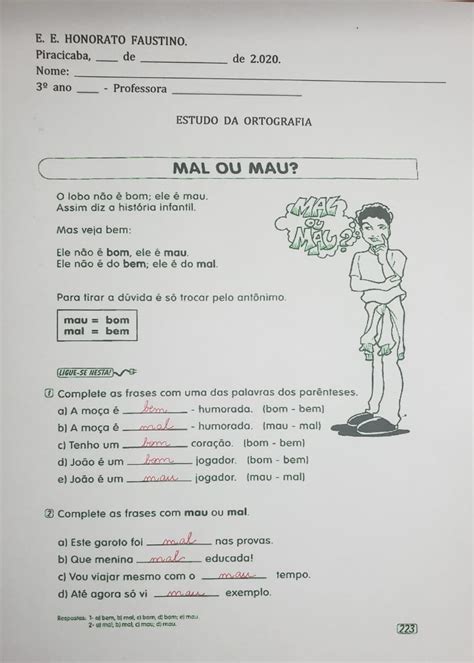 Escola Honorato Faustino L Ngua Portuguesa Corre O Uso De Mal Ou
