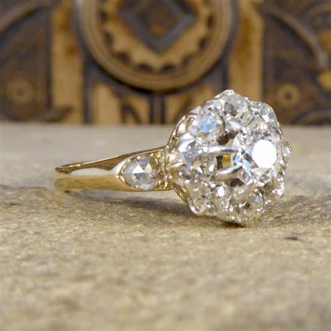 Antique Late Victorian Diamond Flower Cluster Ring In 18 Carat Yellow