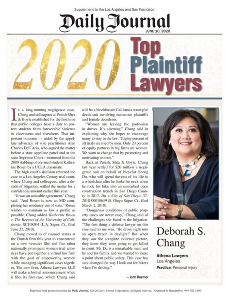 Daily Journal Top Plaintiffs 2020