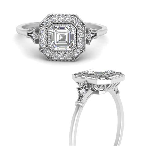 Asscher Cut Vintage Halo Diamond Engagement Ring In 950 Platinum