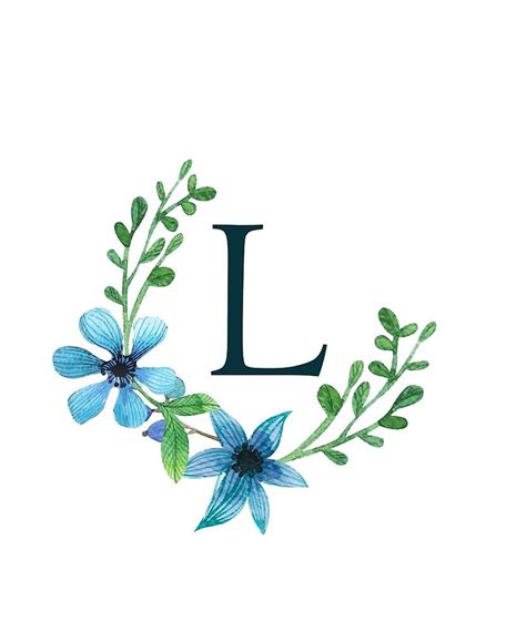 Monogram L Pretty Blue Flowers By Floralmonogram Blue Flower Wallpaper