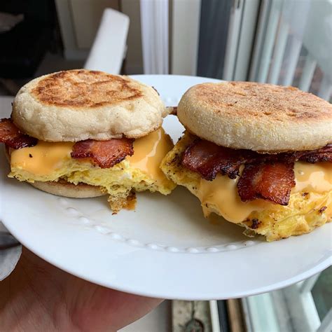 Homemade Bacon Egg And Cheese On Toasted English Muffins Food