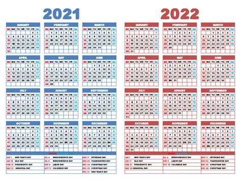 Printable 2021 And 2022 Calendar Two Year