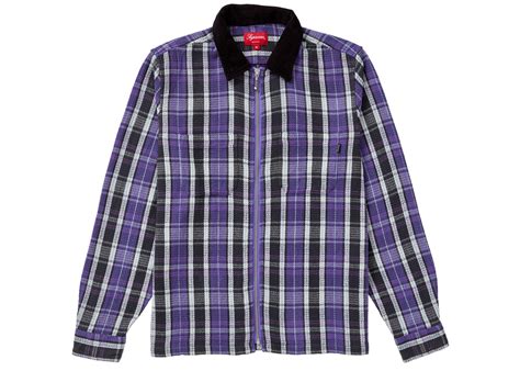Supreme Plaid Thermal Zip Up Shirt Purple Fallwinter 2018
