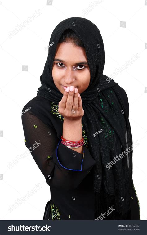 Beautiful Young Pakistani Girl Greeting In A Traditional Way Stock