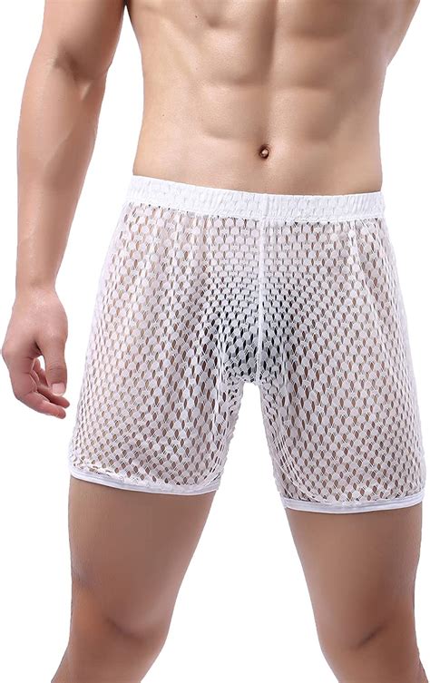 Buy Men S See Through Shorts Mesh Loose Shorts Lounge Underwear Cover Up Boxer Trunks Online At