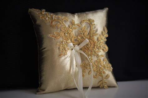 Gold Ring Cushion Gold Ring Bearer Pillow Lace Ring Pillow Etsy