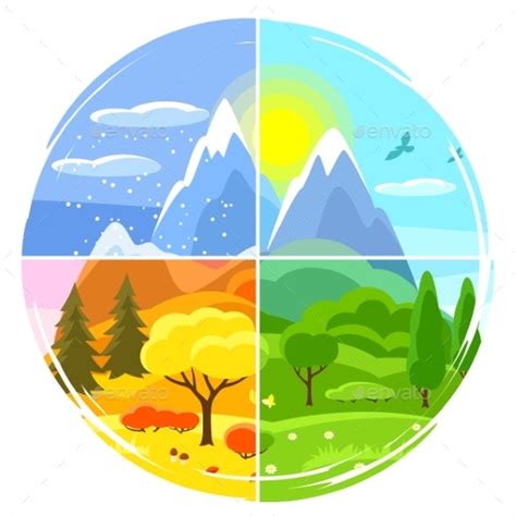 Four Seasons Landscape Illustrations With Trees Vectors Graphicriver