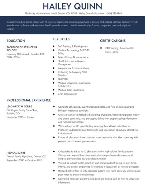 Medical Scribe Resume Examples And Templates For 2024
