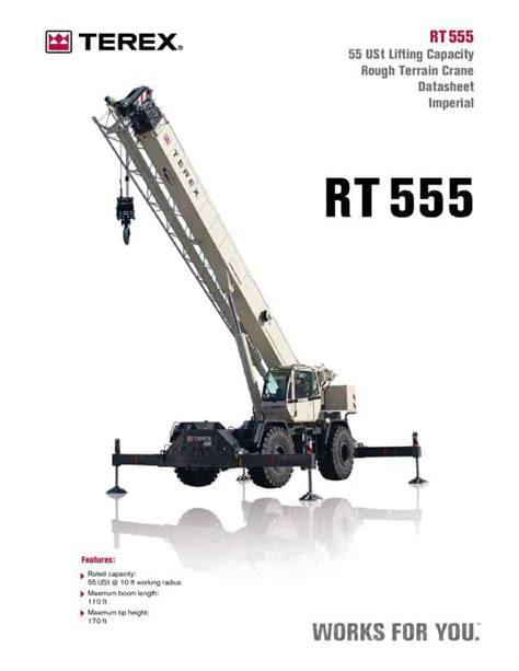 Terex Rt555 Rough Terrain Crane Load Chart And Specification Cranepedia
