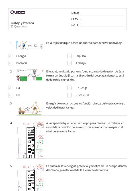 50 Energía Potencial Del Resorte Y Ley De Ganchos Hojas De Trabajo En