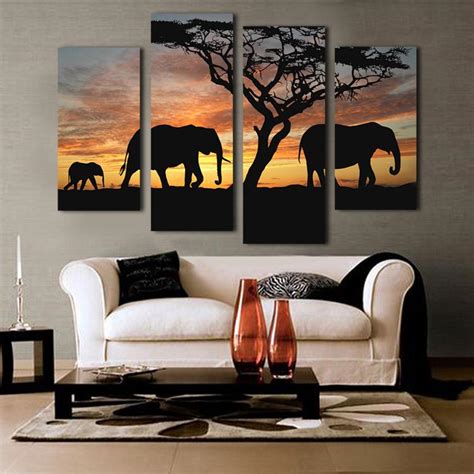Cheap painting & calligraphy, buy quality home & garden directly from china suppliers:5118 handpainted 5 piece modern landscape oil painting on canvas wall art beach and palm tree picture for living room gift enjoy free shipping worldwide! 4 Pieces Canvas Wall Art Sunset Elephant Painting Canvas ...