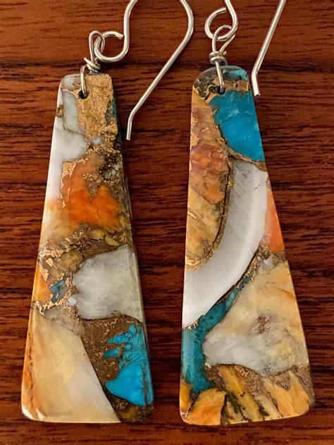 Vtstl Spiny Oyster Turquoise Slab Earrings Southwest Native