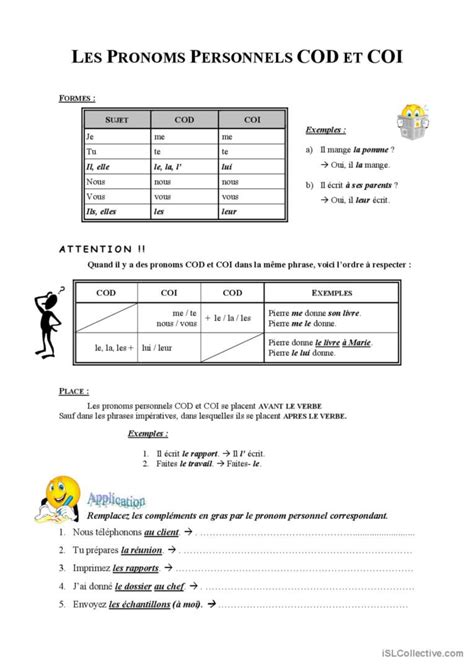 Pronoms Personnels COD Et COI Guide English ESL Worksheets Pdf Doc