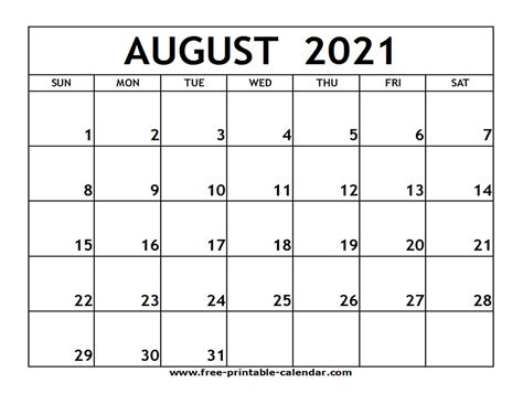 Not sure where to go on holiday in august? August 2021 Printable Calendar - Free-printable-calendar.com
