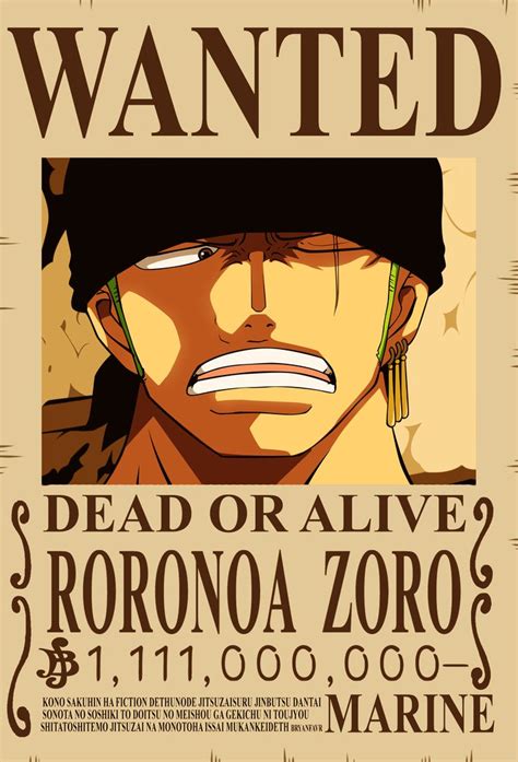 Roronoa Zoro Bounty Wanted Poster One Piece New Update Vintage Zoro Roronoa Zoro One Piece