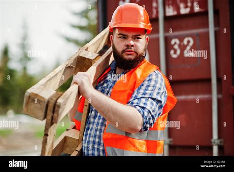 Brutal Beard Worker Man Suit Construction Worker In Safety Orange
