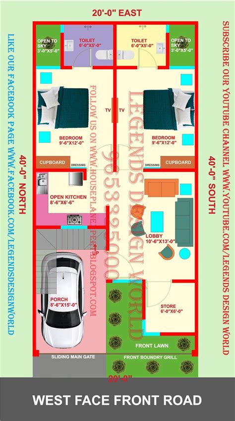 20x40 West Facing 2bhk House Plan With Car Parking According To Vastu