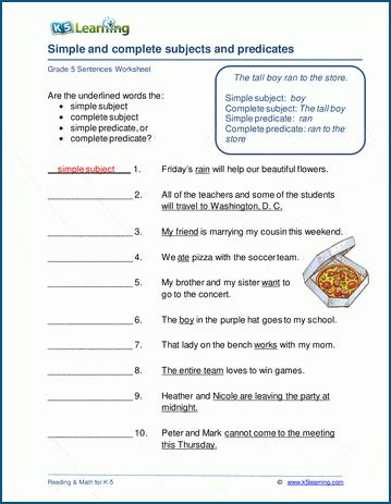 Subject And Predicate Worksheet Subject And Predicate Worksheets Hot