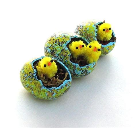 Easter Eggs With Chicks Set Of 3 Spring Painted Egg Gourds Decorations