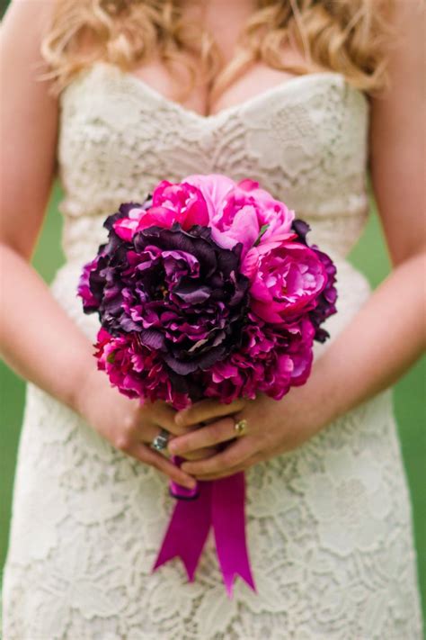 fuchsia and purple peony bouquet silk wedding bouquet 2402311 weddbook