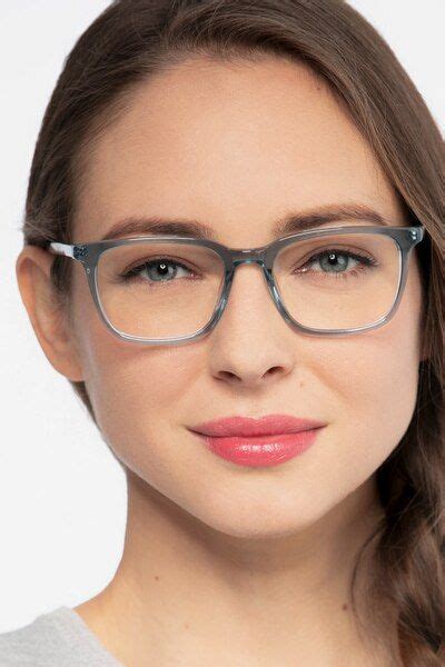 Etched Rectangle Clear Blue Full Rim Eyeglasses Eyebuydirect Grey Hair And Glasses Womens
