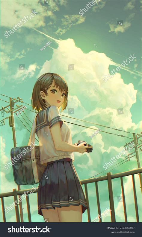 beautiful anime girl short hair hd stock illustration 2173362087 shutterstock
