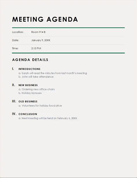 Customizable Meeting Agenda Templates Microsoft Create