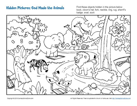 God Made The Animals Hidden Pictures Childrens Bible Activities
