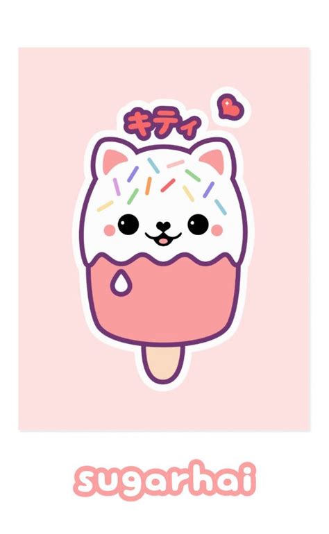 Cute Cat Popsicle Postcard Kawaii Drawings