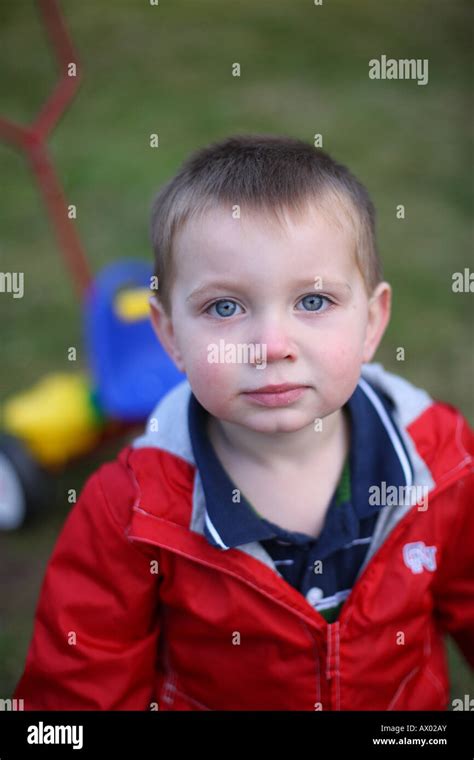 Portrait Of A Two Year Old Boy Outside Stock Photo Alamy