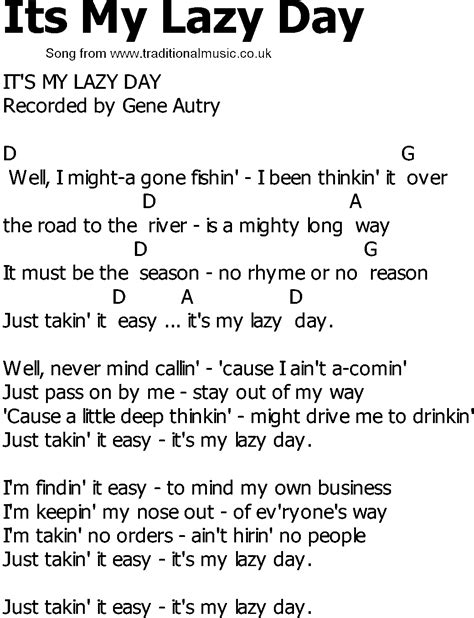 Old Country Song Lyrics With Chords Its My Lazy Day
