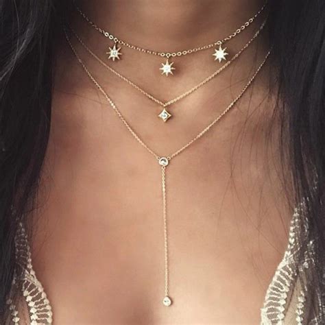 Gold Layered Starburst Necklace Womens Jewelry Necklace Starburst