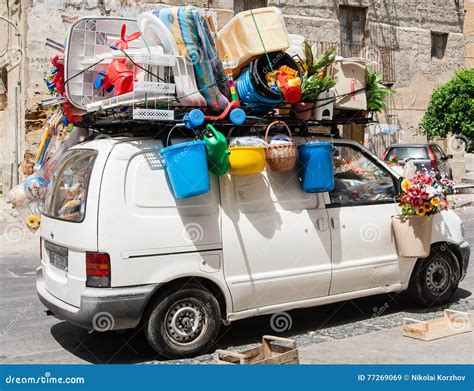 The Car Is Fully Loaded With Luggage Sicily Editorial Stock Image