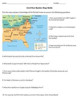 Civil war map skills worksheet by history boss