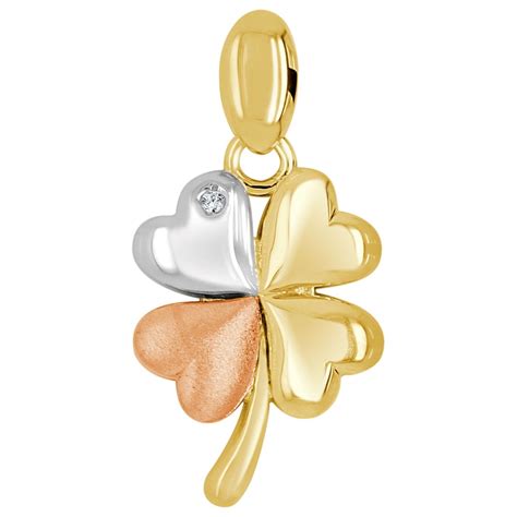 Givemegold 14k Tricolor Gold Fancy 4 Leaf Clover Lucky Pendant Charm