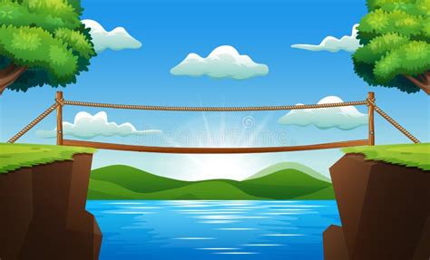 Background Scene With Bridge Across The Stream Stock Vector