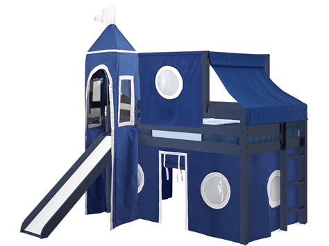 Jackpot Castle Low Loft Bed With Slide Blue And White Tent And Tower