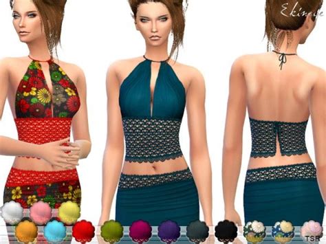 The Sims Resource Crochet Detail Halter Top By Ekinege • Sims 4
