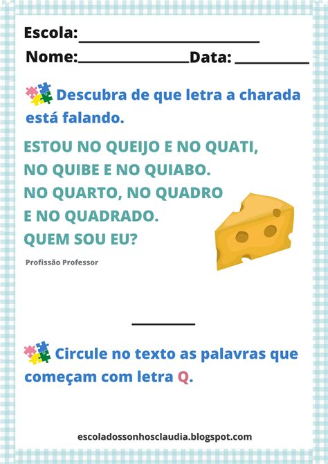 Blog Profissão Professor Atividades com a letra Q e plano de aula para a Alfabetização BNCC