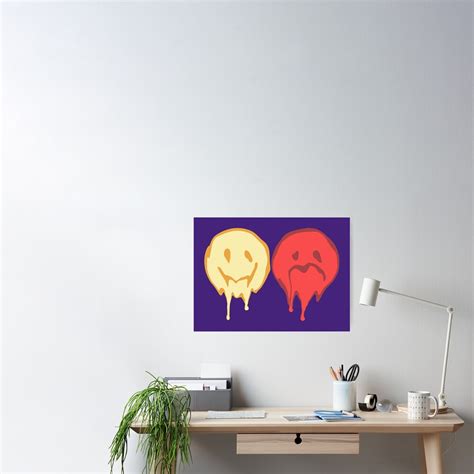 Drippy Smiley Face Sad Face Poster For Sale By Zee Tree Redbubble