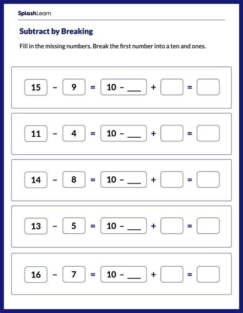 Subtract By Breaking Into Tens And Ones Math Worksheets Splashlearn