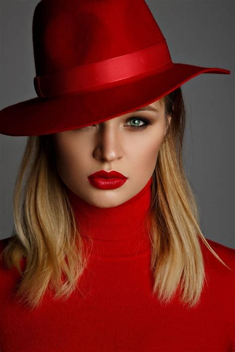 Patrizia Lady In Red Girl With Hat Turtleneck Style