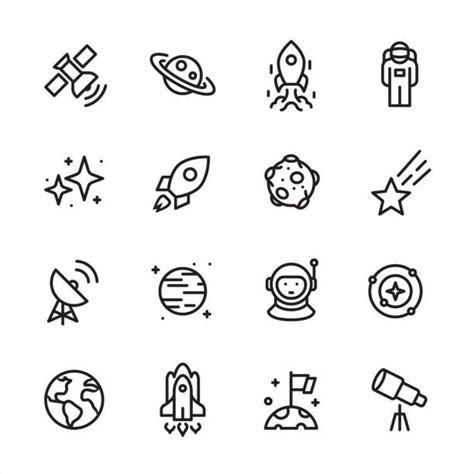 Space Outline Icon Set Vector Art Illustration Mini Drawings