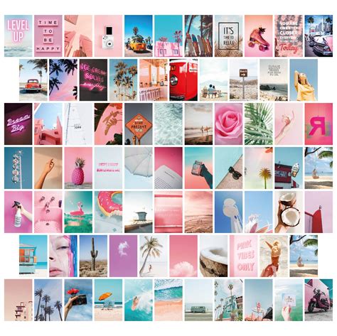 buy inspoline coast edition pink aesthetic wall collage kit blue teal set of 75 pcs 4x6 inch