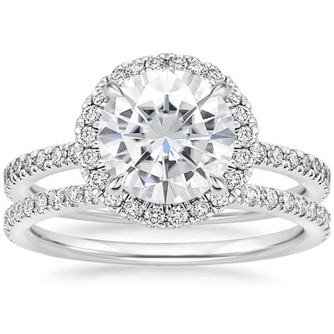 Moissanite Luxe Ballad Halo Diamond Bridal Set 58 Ct Tw In 18k