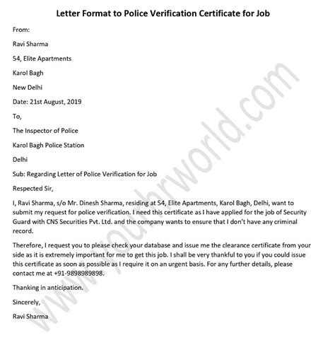 Notice period is the time period served in the company after resigning from the job. Letter Format to Get Police Verification Certificate for ...